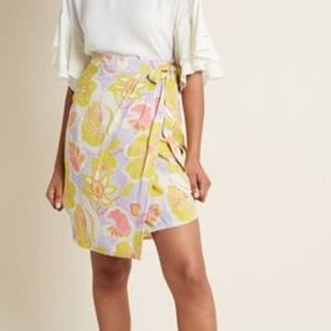 ModCloth Yellow Vintage Floral Print Wrap Skirt